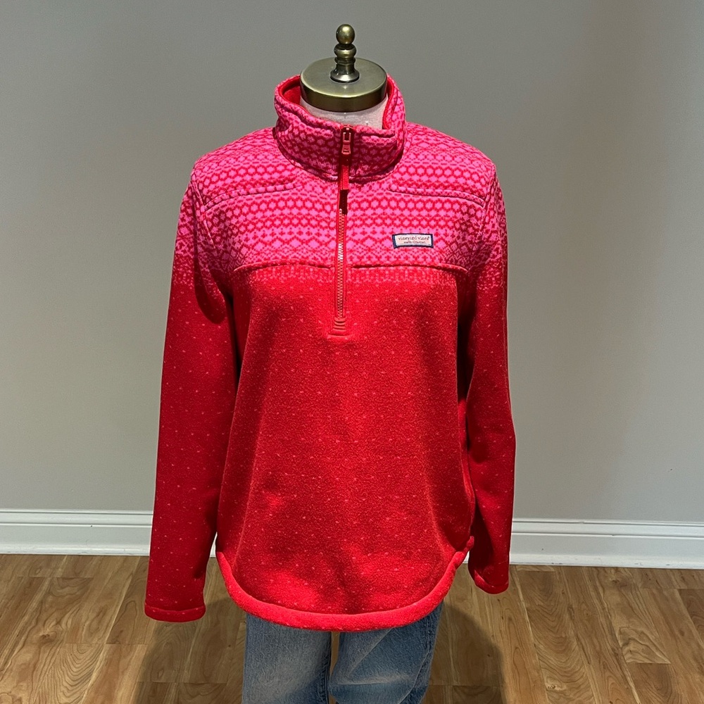 Vineyard Vines Red Patterned Quarter-Zip Sweatshirt
